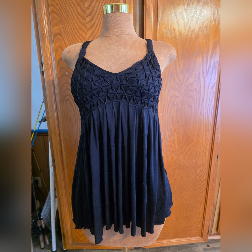 Robert Rodriguez Black Smocked Babydoll Camisole Top- Size L